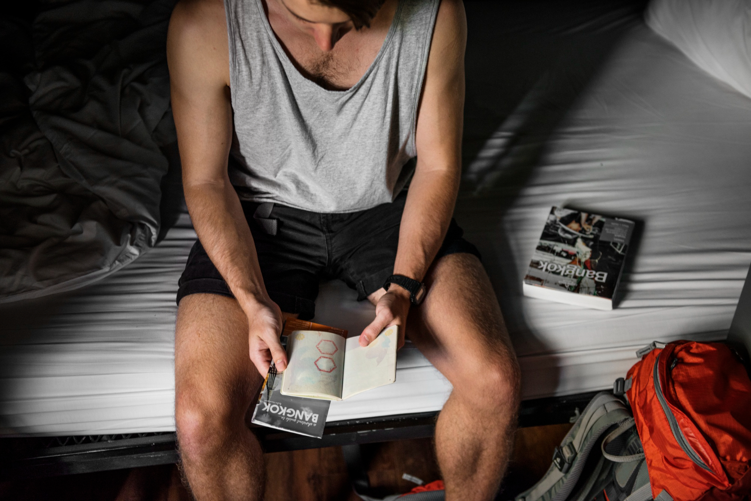 Calm, thoughtful moment reading or reflecting