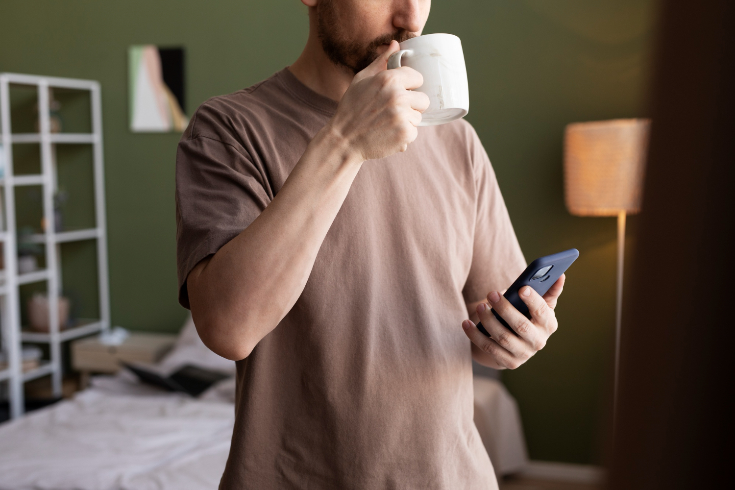 Checking phone in the morning